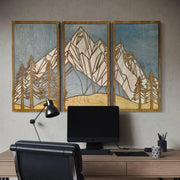 Geometric Mountain Wood Wall Art Triptych