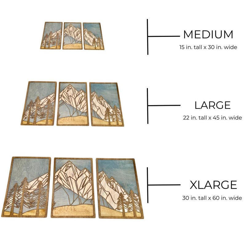Geometric Mountain Wood Wall Art Triptych